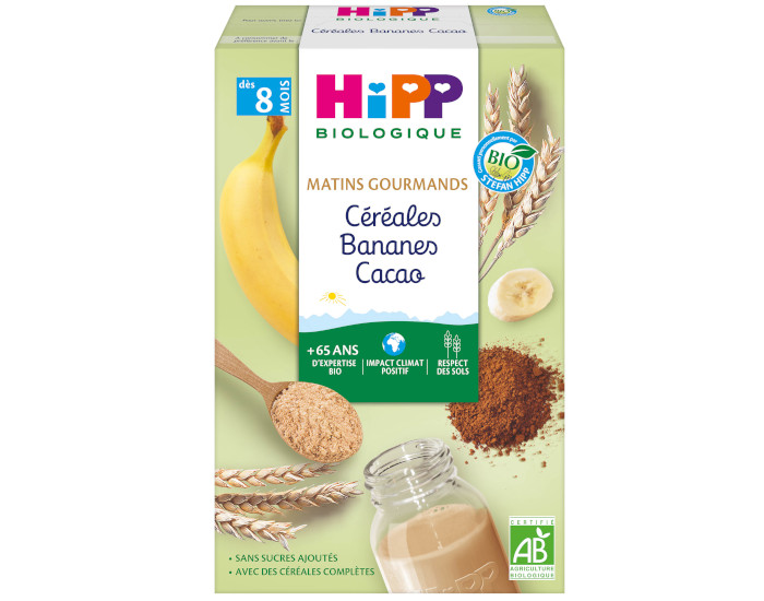 HIPP Crales Matins Gourmands - Bananes Cacao - 250 g - Ds 8 Mois