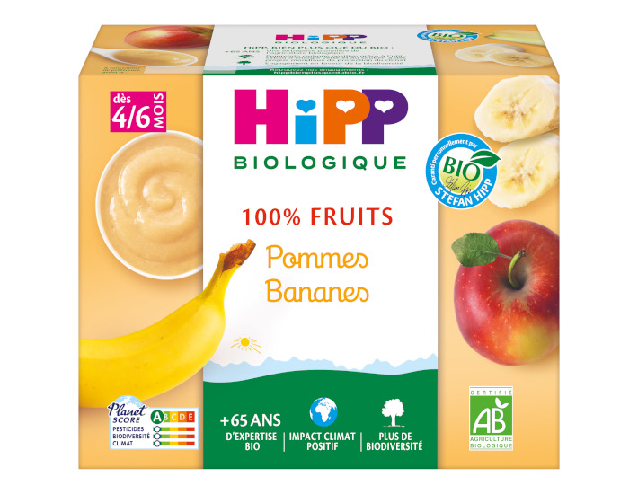 HIPP 100% Fruits - 4 x 100 g Pommes Bananes - 4M