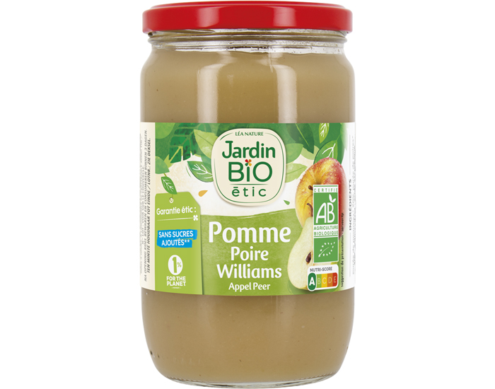 JARDIN BIO Compote Familiale Biofruits Pomme Poire Williams - 680 g (1)