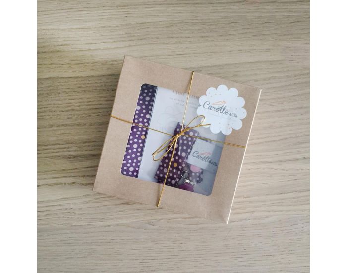 CAROTTE & Cie Coffret cadeau: 1 bavoir fleur Pois violet + 1 Attache ttine assortie (2)