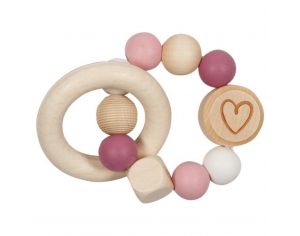 GOKI Hochet en bois et silicone coeur rose - Ds 12 mois