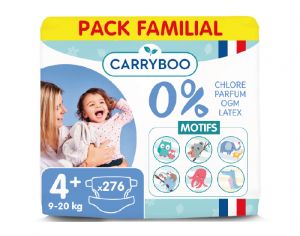 CARRYBOO Couches cologiques Non Irritantes - Lot x6 T4+ / 9-20kg / LotX6 /276 couches
