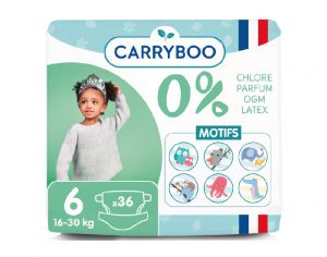 CARRYBOO Couches cologiques Non Irritantes T6 / 16-30 kg / 36 couches