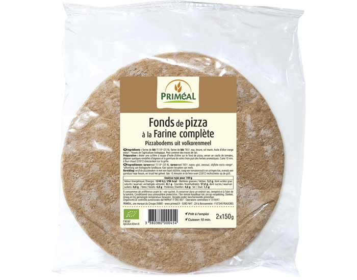 PRIMEAL Fonds de Pizza Farine Complte - 2x150g