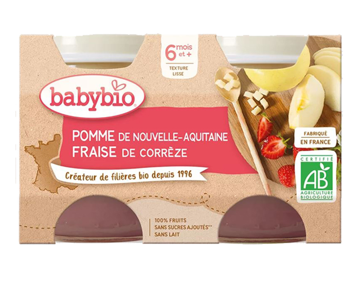BABYBIO Mes Fruits - 2 x 130 g Pomme d'Aquitaine & Fraise de Corrze - 6 mois