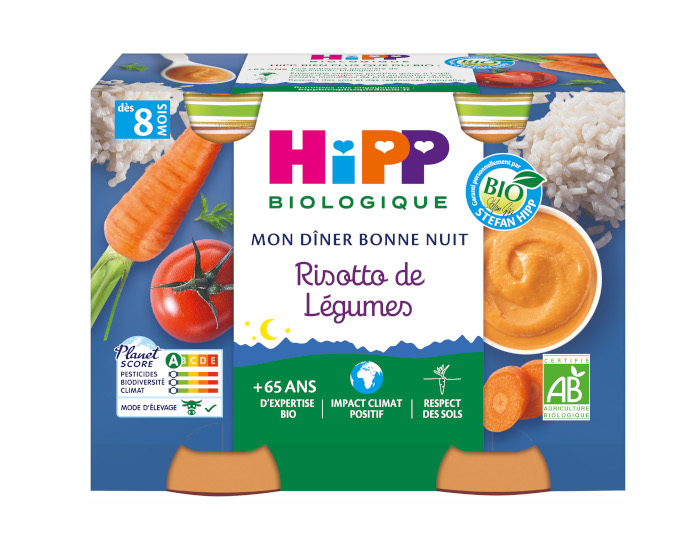 HIPP Mon Diner Bonne Nuit - 2 x 190 g  Risotto de Lgumes - 8M