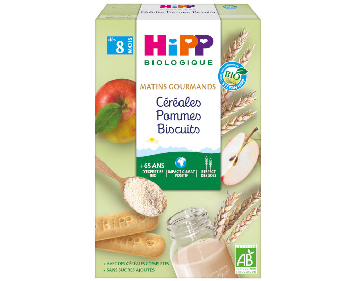 HIPP Crales Matins Gourmands - Pommes Biscuits - 250g - Ds 8 Mois