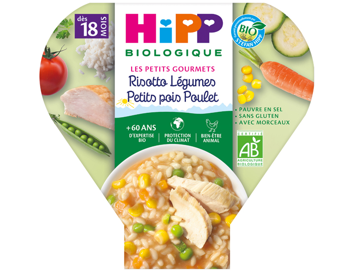 HIPP Assiette - Les Petits Gourmets - 200, 230g ou 260g Risotto Lgumes Petit Pois Poulet - 18M