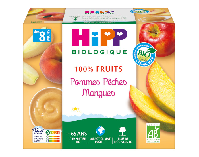 HIPP 100% Fruits - 4 x 100 g Pommes Pches Mangues - 8M