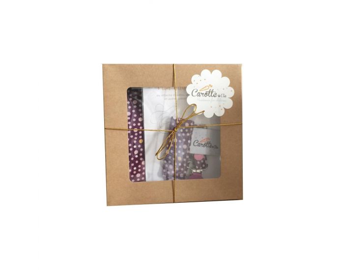 CAROTTE & Cie Coffret cadeau: 1 bavoir fleur Pois violet + 1 Attache ttine assortie (1)