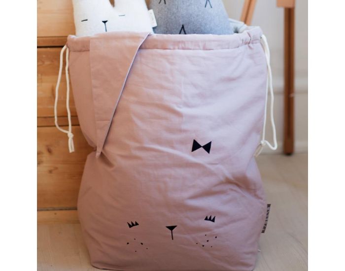 FABELAB Grand sac de rangement en coton bio Cute Bunny - Rose (2)