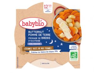 BABYBIO Assiette Bonne Nuit - 230g Butternut & Pomme de Terre Fromage de Brebis - Ds 12 Mois