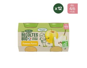 BLEDINA Les Rcoltes Bio - 24 Petits Pots - Pommes, Poires 12x(2x130g) - Ds 4/6 Mois