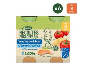 BLEDINA Les Rcoltes Engages - 6x(2x200g) - Tomates, Boulghour et Saumon Sauvage - Ds 8 mois