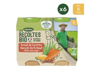 BLEDINA Les Rcoltes Bio - 6x(2x200g) - Ecras de Carottes, Haricots Verts et Boeuf - Ds 8 mois