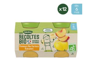 BLEDINA Les Rcoltes Bio - 12x(2x130g) - Poire, Nectarine, Banane - Ds 6 mois